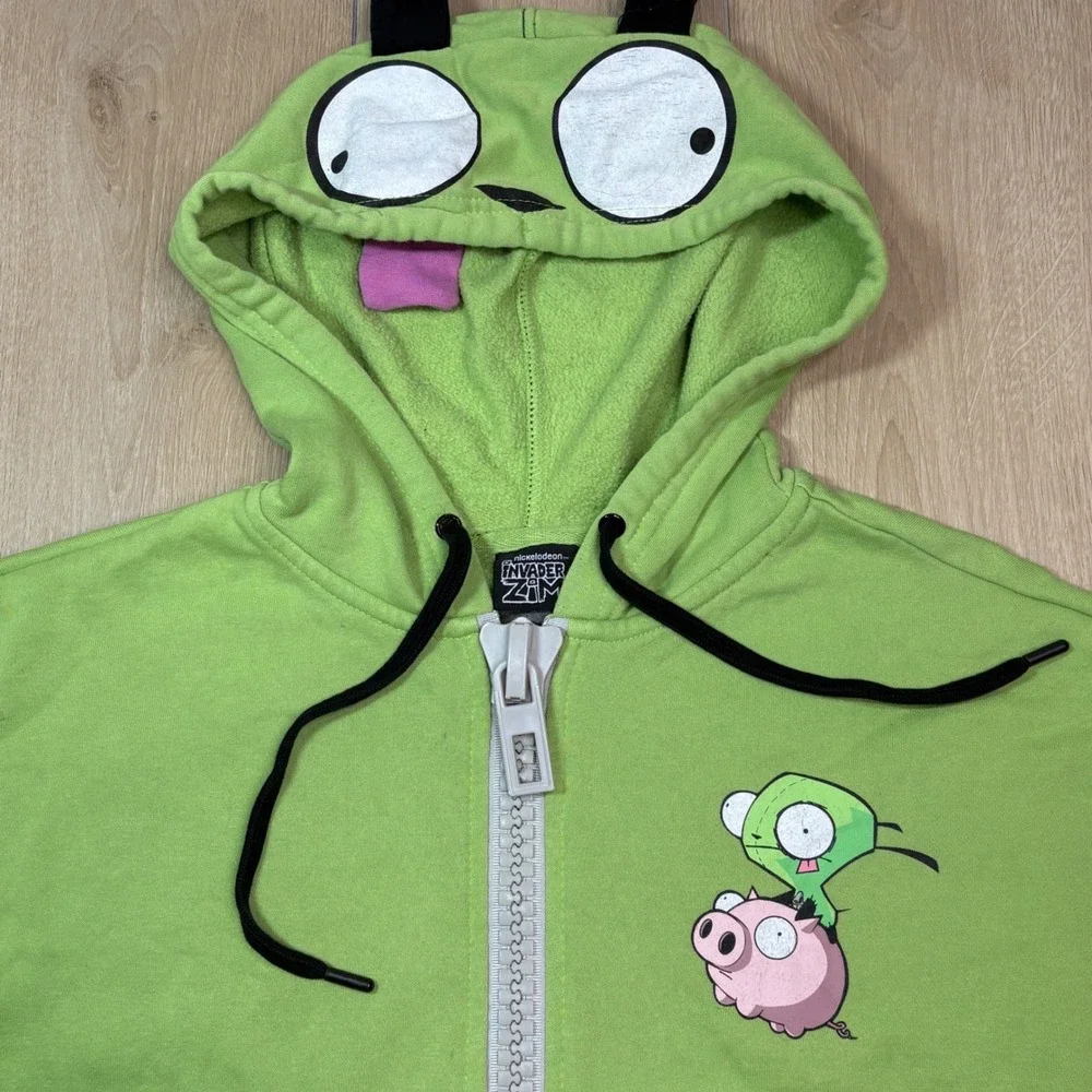 Invader Zim Gir Pig Costume Zip Up Hoodie Green Black Mens Large Nickelodeon